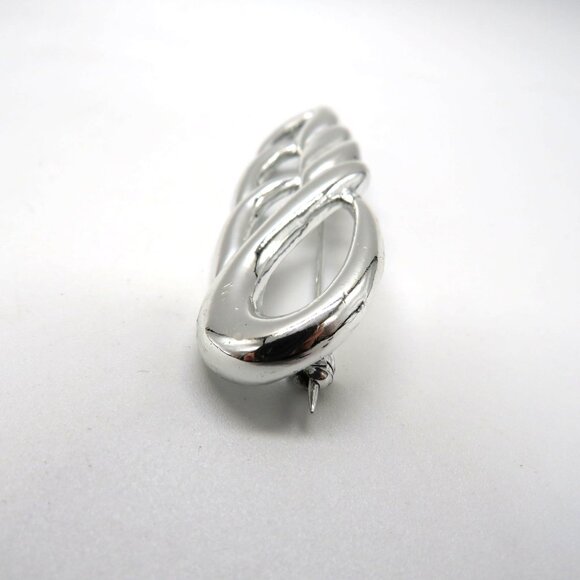 Vintage Leaf Brooch Silver Tone Loopy Braid Scarf Lapel Coat Pin - Picture 6 of 12